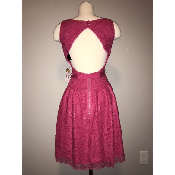 BCBG Max Azria "Katrina" Dark Pink Sequin Lace A-Line Dress, Size 2 NWT! $348 - Picture 3 of 10